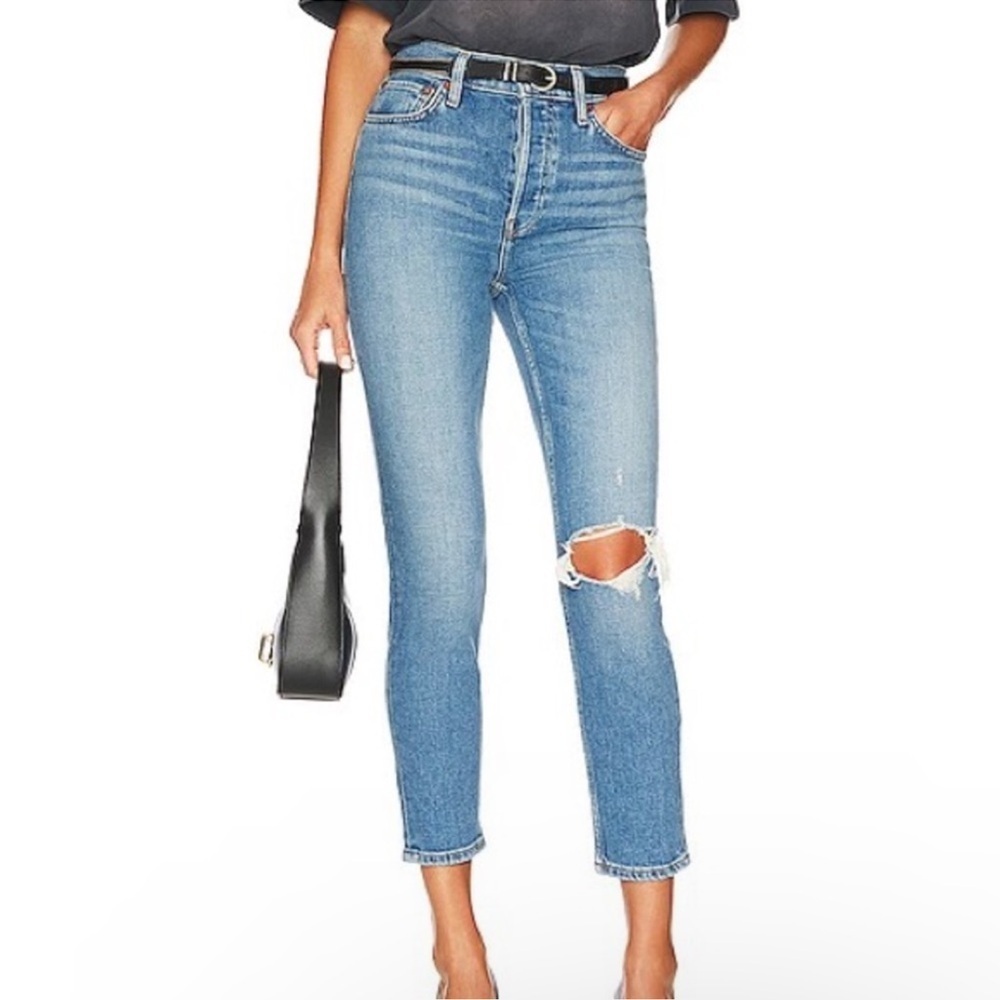 RE/DONE 90s High Rise Ankle Crop Slim Fit Worn Brook Blue NWT